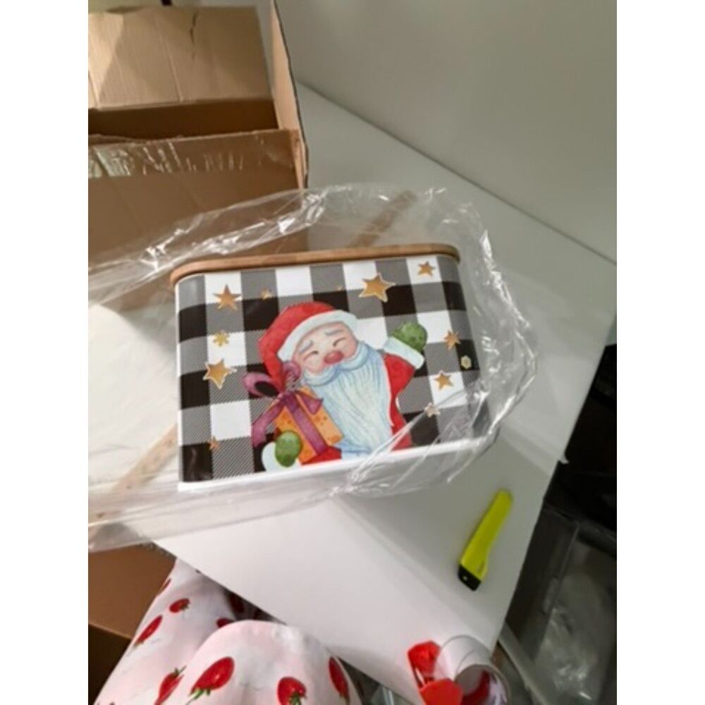 Metal bread box with bamboo lid NEW